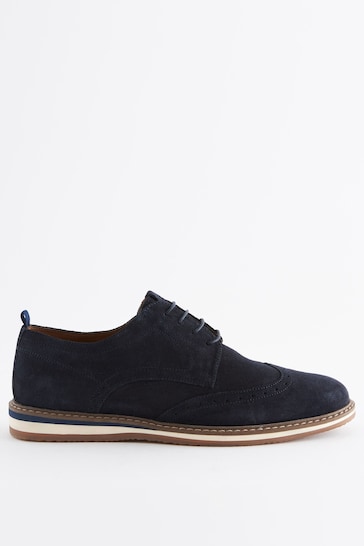 Navy Blue Leather Wedge Brogues