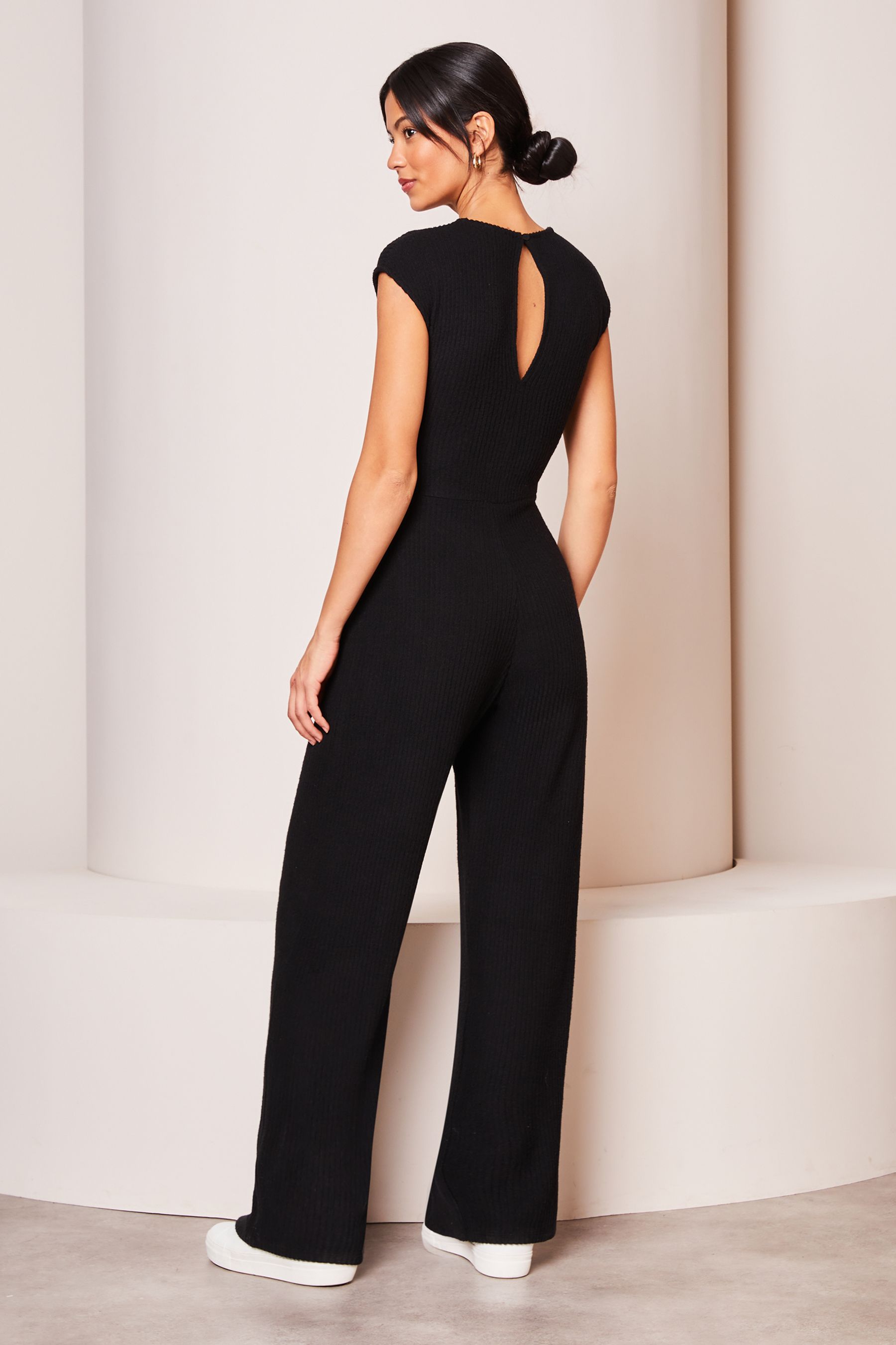 Buy Lipsy Black Cosy Rib Sleeveless Tie Side Wide Leg Jumpsuit from Next Luxembourg