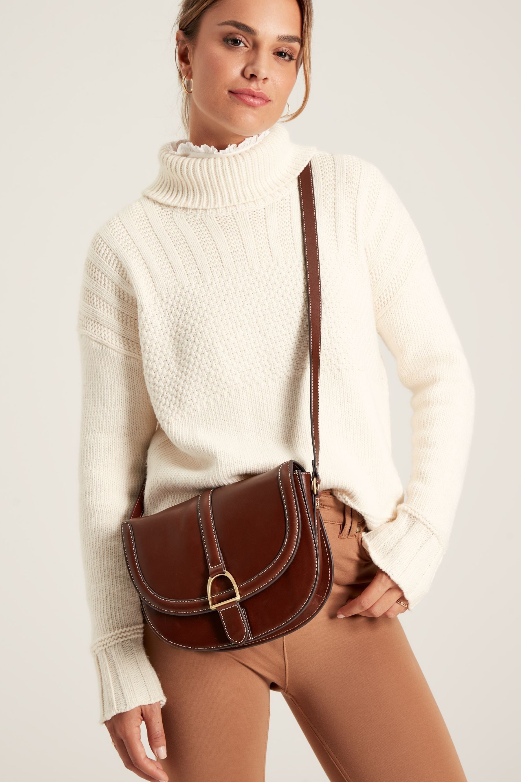 Joules Tan Brown Soft Leather Cross Body Bag
