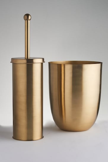 Our House Brass Toilet Brush And Bin Set