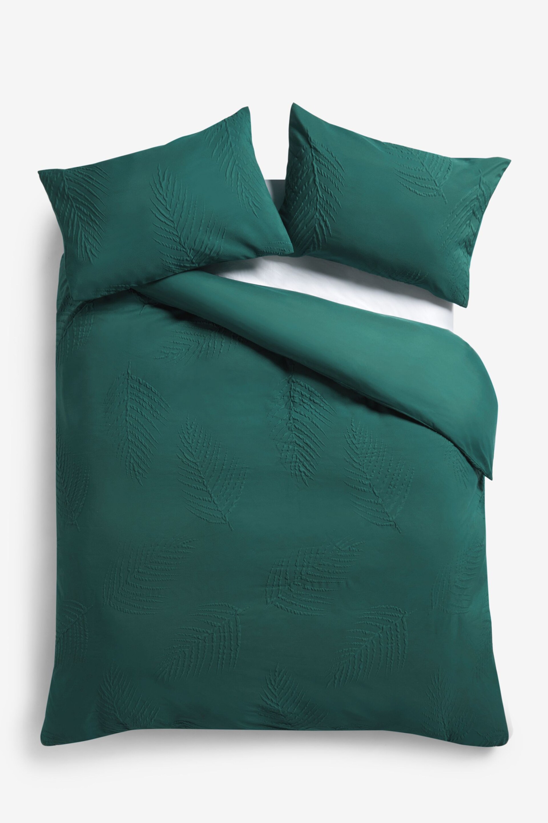 Green Embossed Leaf Duvet Cover and Pillowcase Set - Image 5 of 5