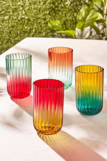 Multi Bright Plastic Picnic Drinkware Set of 4 Tumbler Glasses