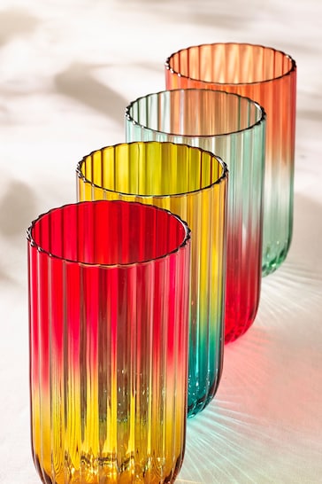 Multi Bright Plastic Picnic Drinkware Set of 4 Tumbler Glasses