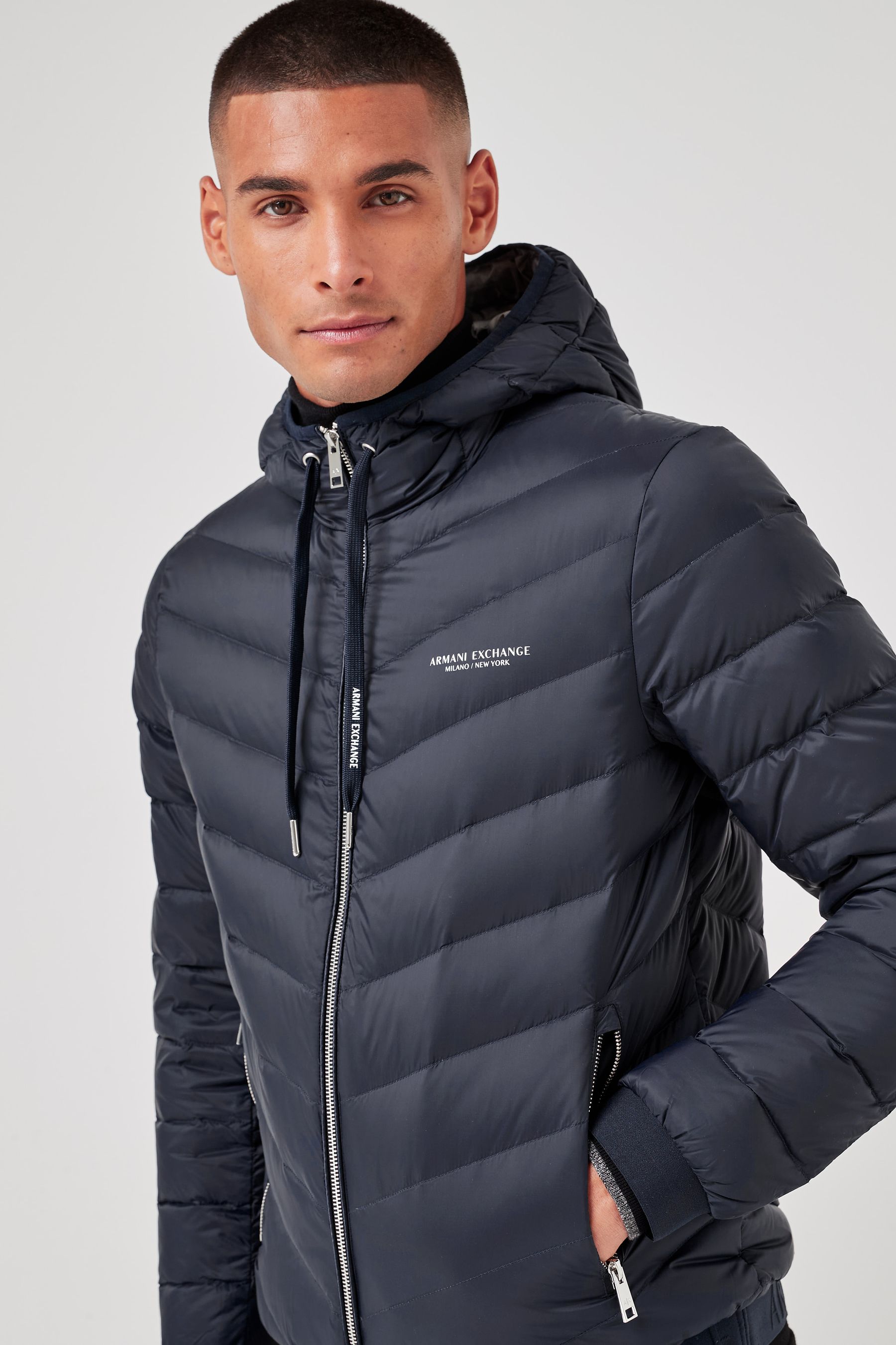 Buy Armani Exchange Navy Hooded Padded Jacket from the Next UK