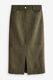 Khaki Green Suede Column Slit Midi Skirt - Image 5 of 6