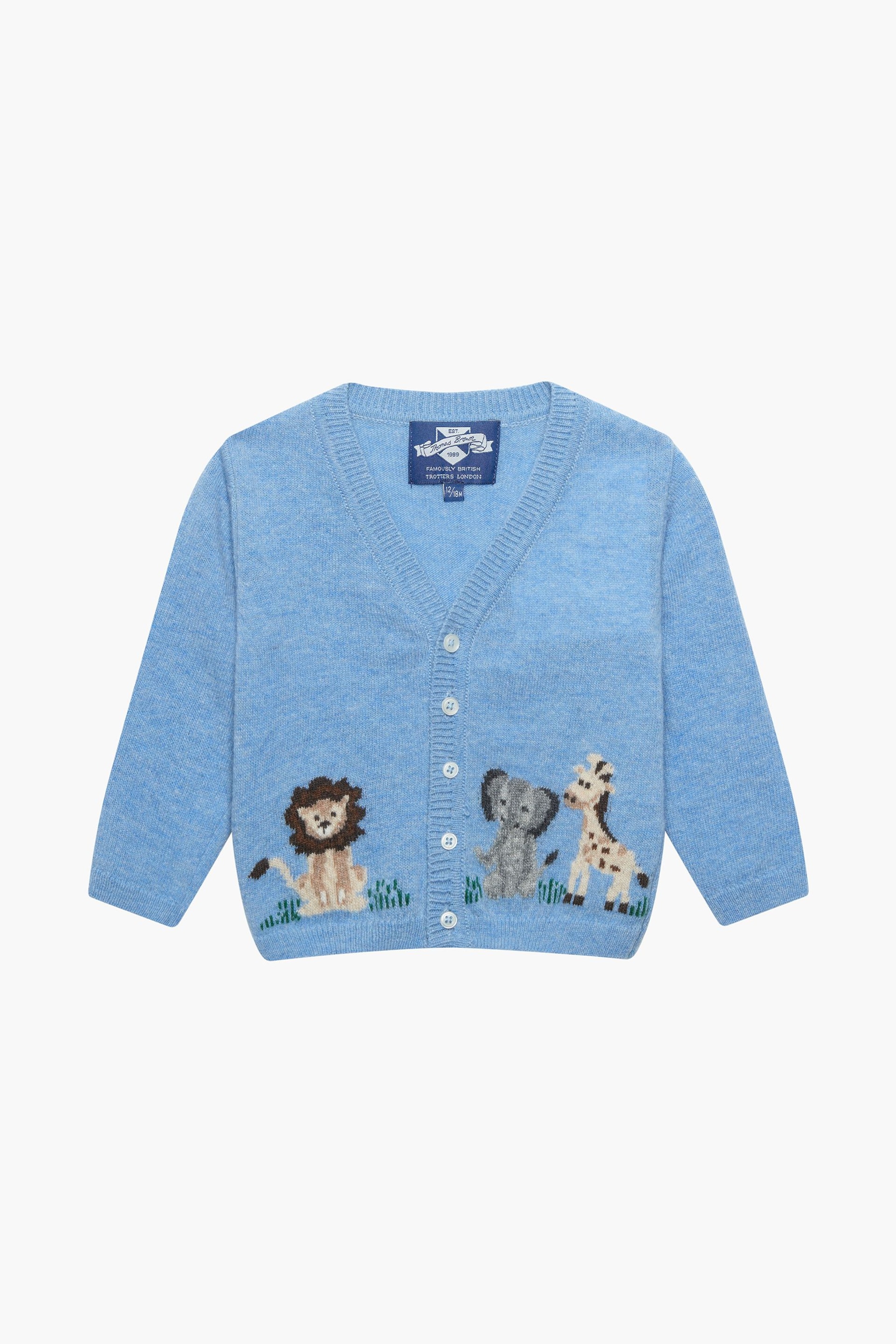 Trotters London Little Blue Marl Augustus And Friends Cardigan - Image 1 of 3