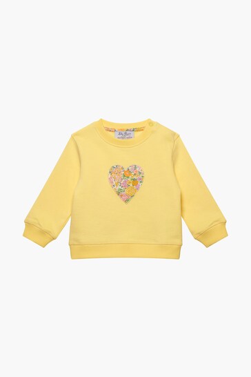 Trotters London Yellow Little Liberty Print Lemon Elysian Day Heart Cotton Sweatshirt