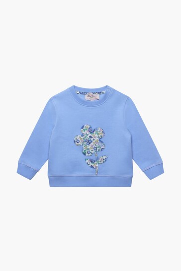 Trotters London Blue Little Liberty Print Felicite Flower Cotton Sweatshirt