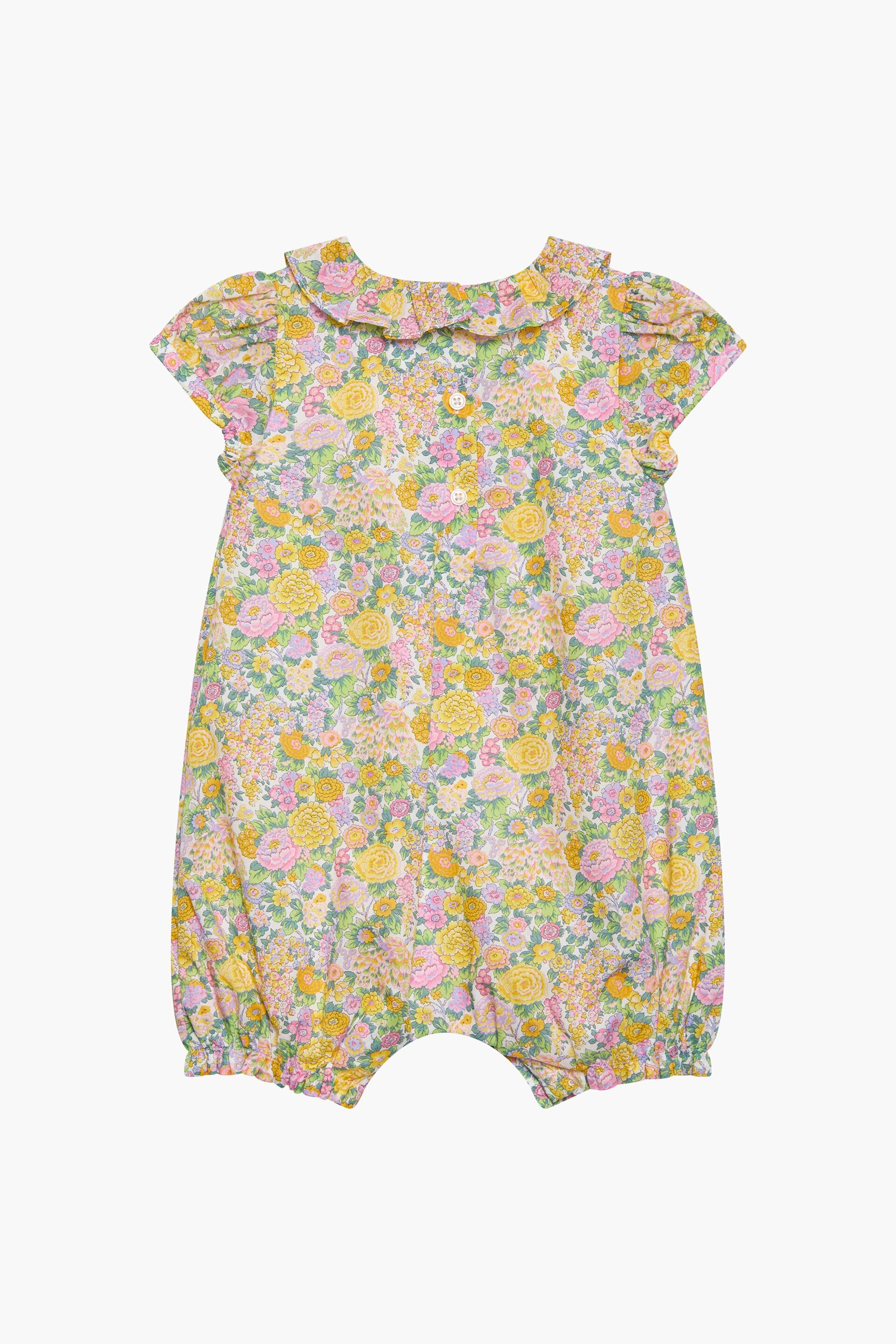 Trotters London Yellow Little Liberty Print Lemon Elysian Day Smocked Cotton Willow Romper - Image 2 of 3