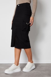 Threadbare Black Cargo Midi Skirt - Image 1 of 5