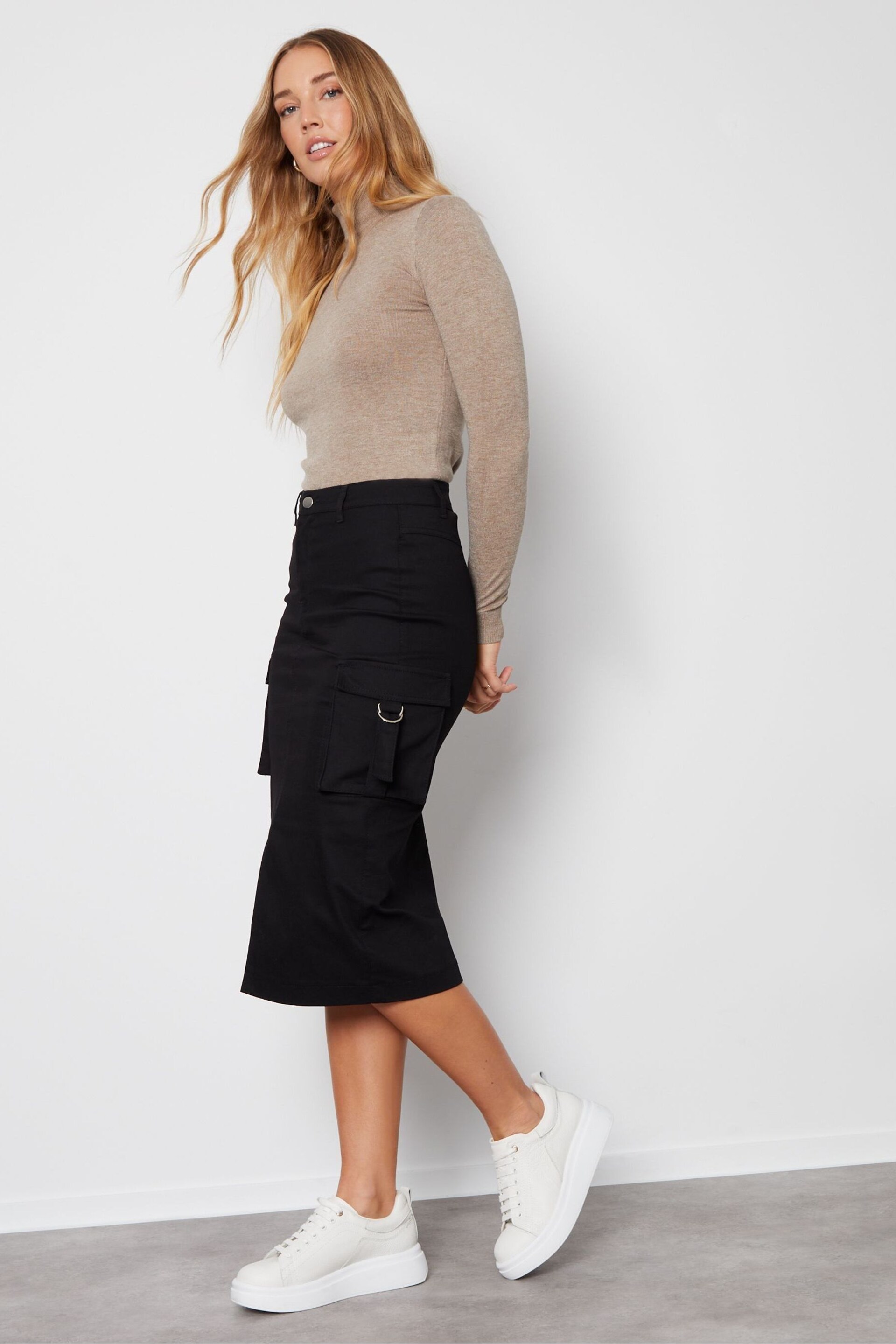 Threadbare Black Cargo Midi Skirt - Image 3 of 5