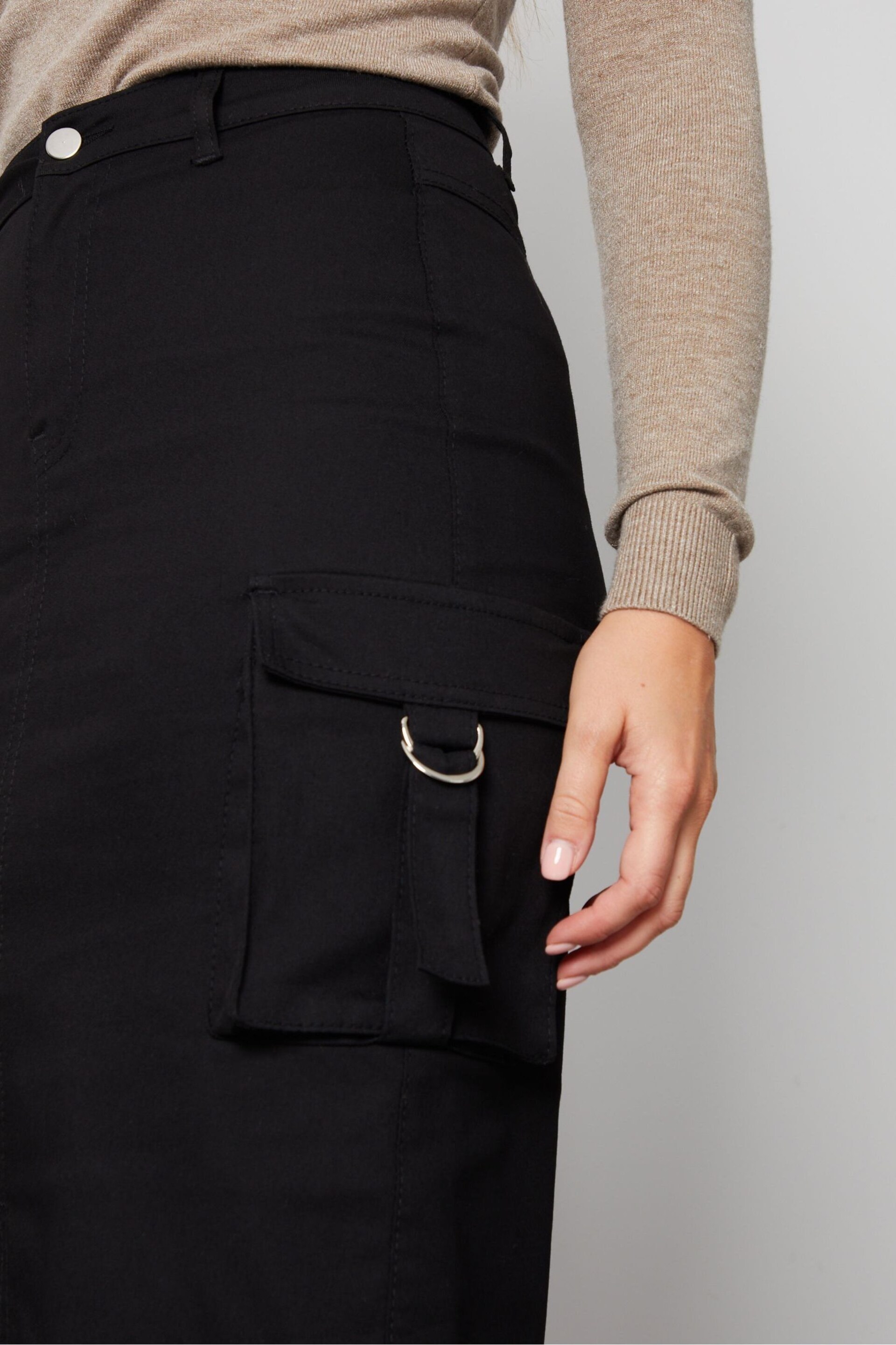 Threadbare Black Cargo Midi Skirt - Image 5 of 5