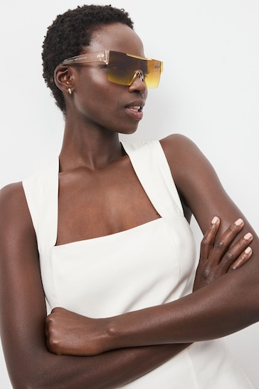 Brown Crystal Frame Visor Sunglasses