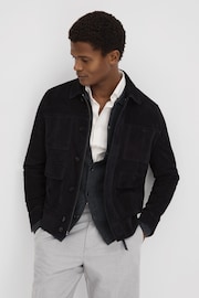 Reiss Navy Thomas Suede Chest Pocket Jacket - Image 1 of 6