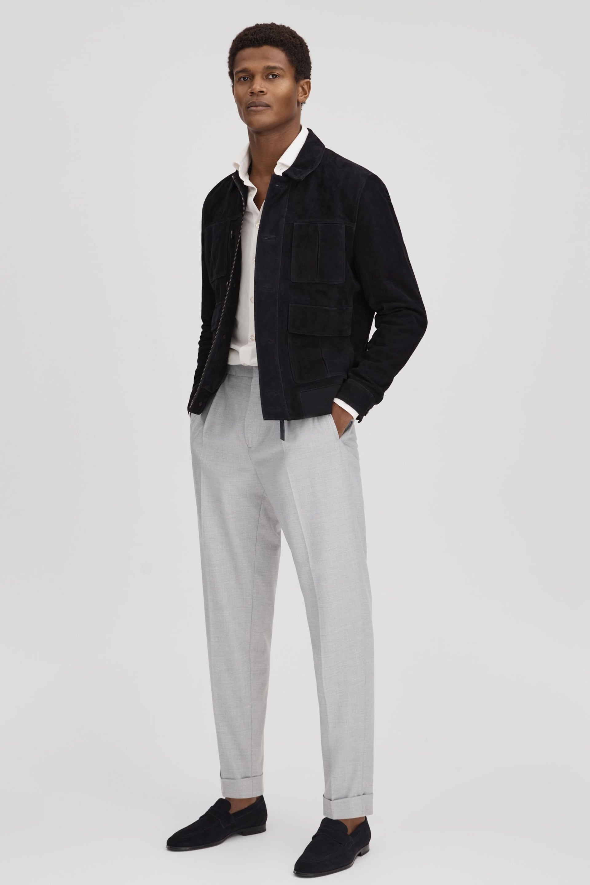Reiss Navy Thomas Suede Chest Pocket Jacket - Image 3 of 6
