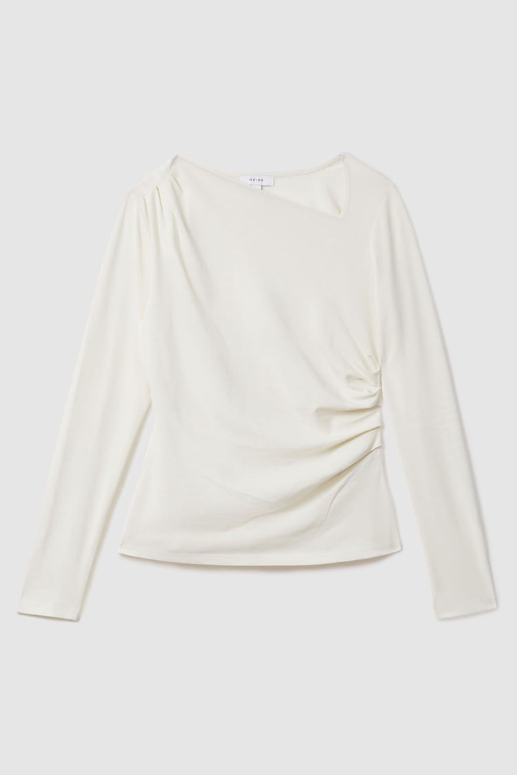 Reiss Ivory Sandy Ruched Asymmetric Neck Top - Image 2 of 6