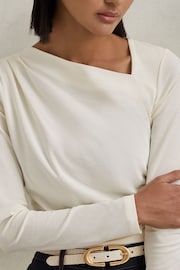 Reiss Ivory Sandy Ruched Asymmetric Neck Top - Image 3 of 6