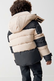 Clarks Stone Boys Colourblock Puffer Coat - Image 3 of 9