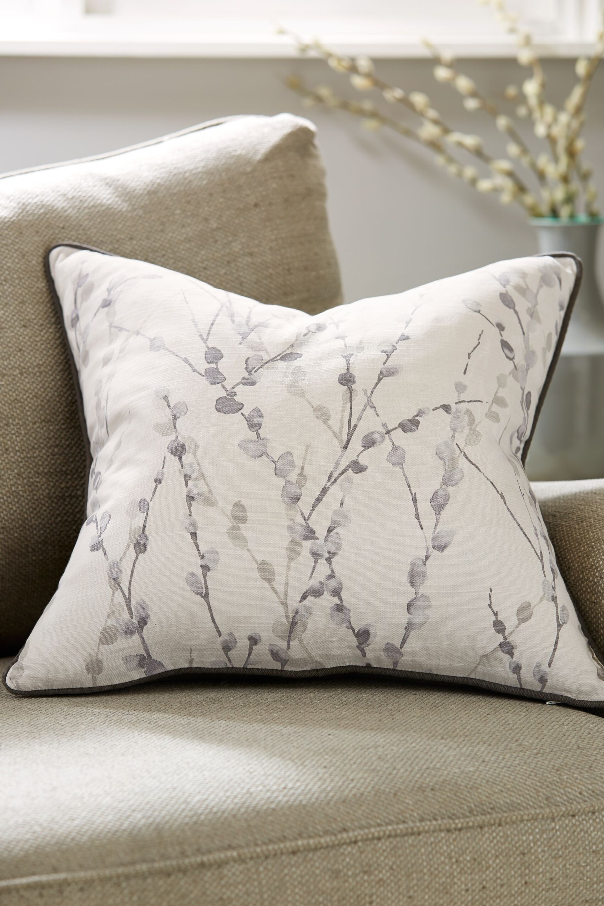 Natural Willow Embellished Floral 50 x 50cm Cushion - Image 1 of 4