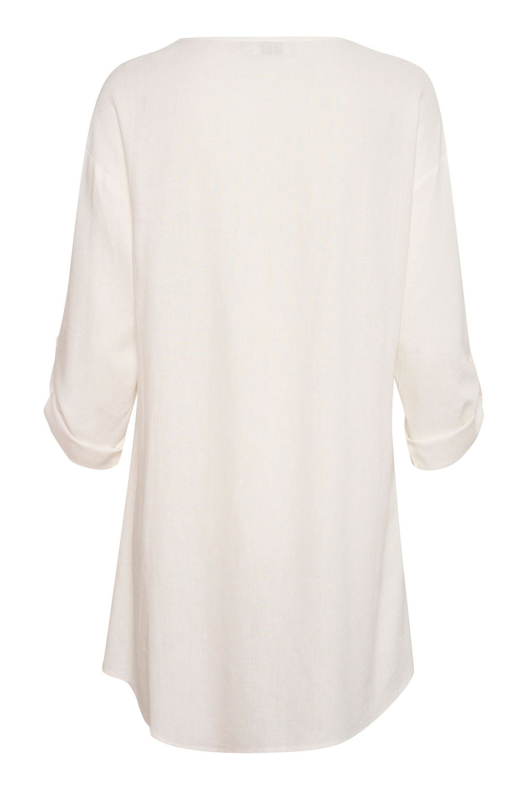 Cream Venta V Neck Mid Thigh Length Tunic with Linen