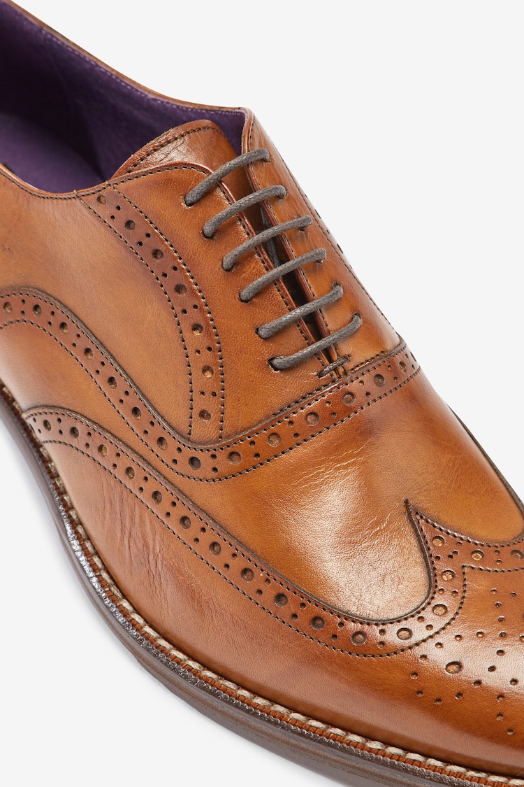 Tan Brown Regular Fit Signature Italian Leather Wing Cap Brogues - Image 10 of 10