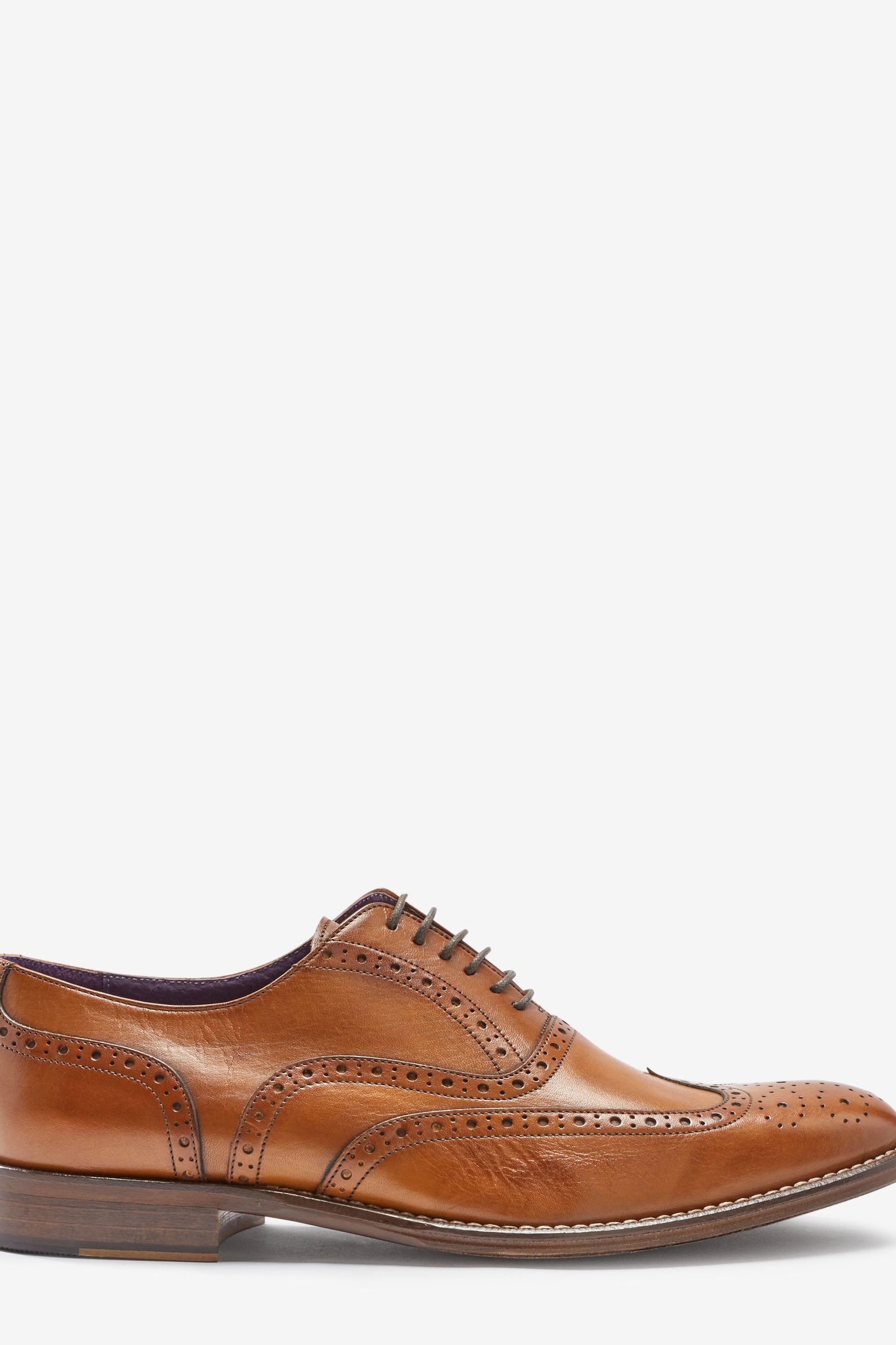 Tan Brown Regular Fit Signature Italian Leather Wing Cap Brogues - Image 7 of 10