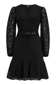 Pour Moi Black Corded Lace Fitted Lorena Dress with Belt - Image 3 of 4