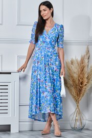 Jolie Moi Blue Print Dip Hem Mesh Maxi Dress - Image 5 of 5