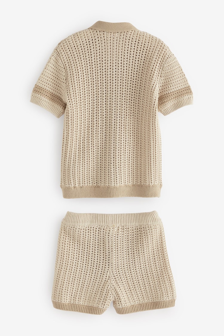Neutral Crochet Short Sleeve Shirt and Shorts Set (3mths-10yrs) - Image 5 of 6