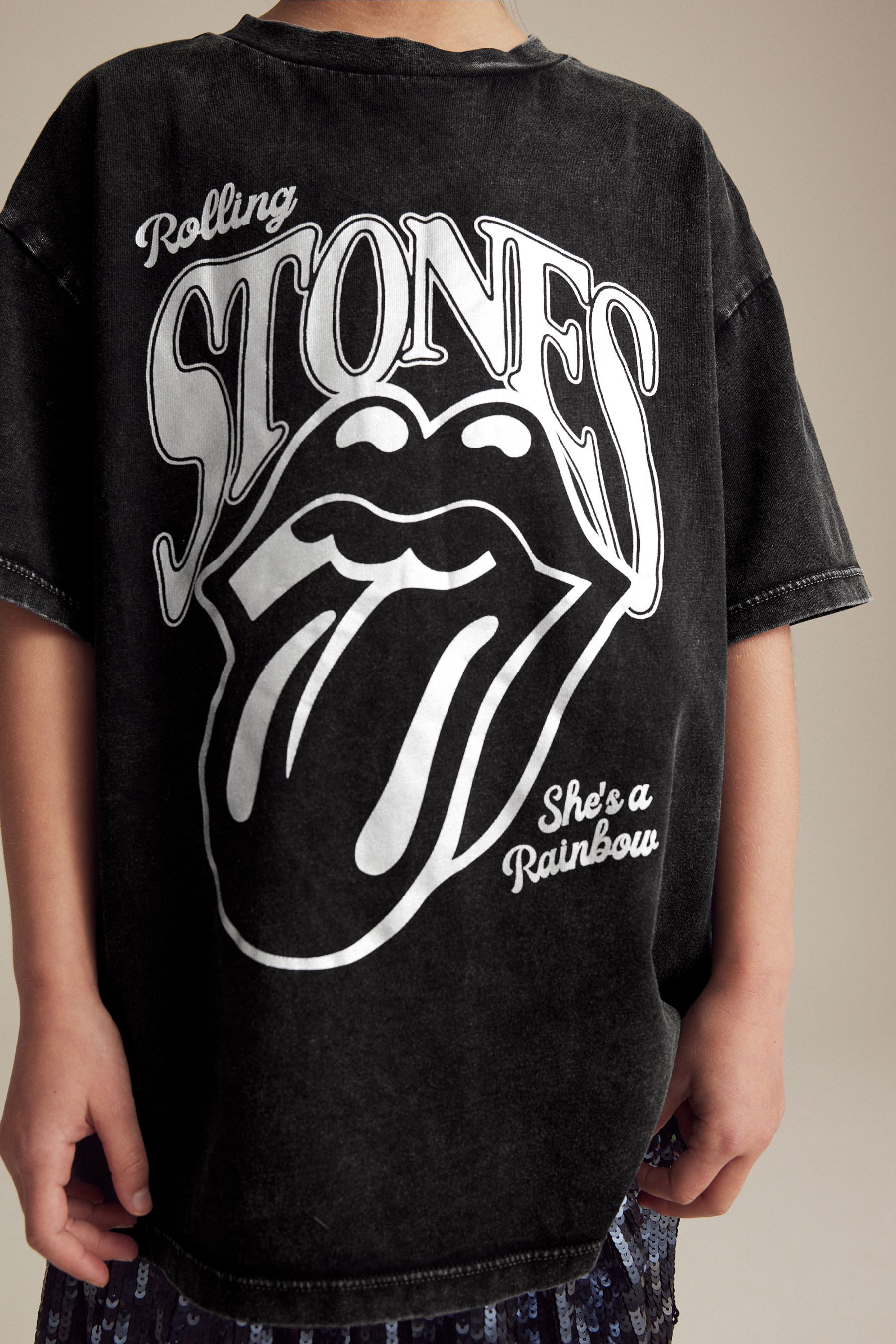 Buy Black Metallic Oversized Rolling Stones 100 Cotton T Shirt 3 16yrs from the Next UK online shop