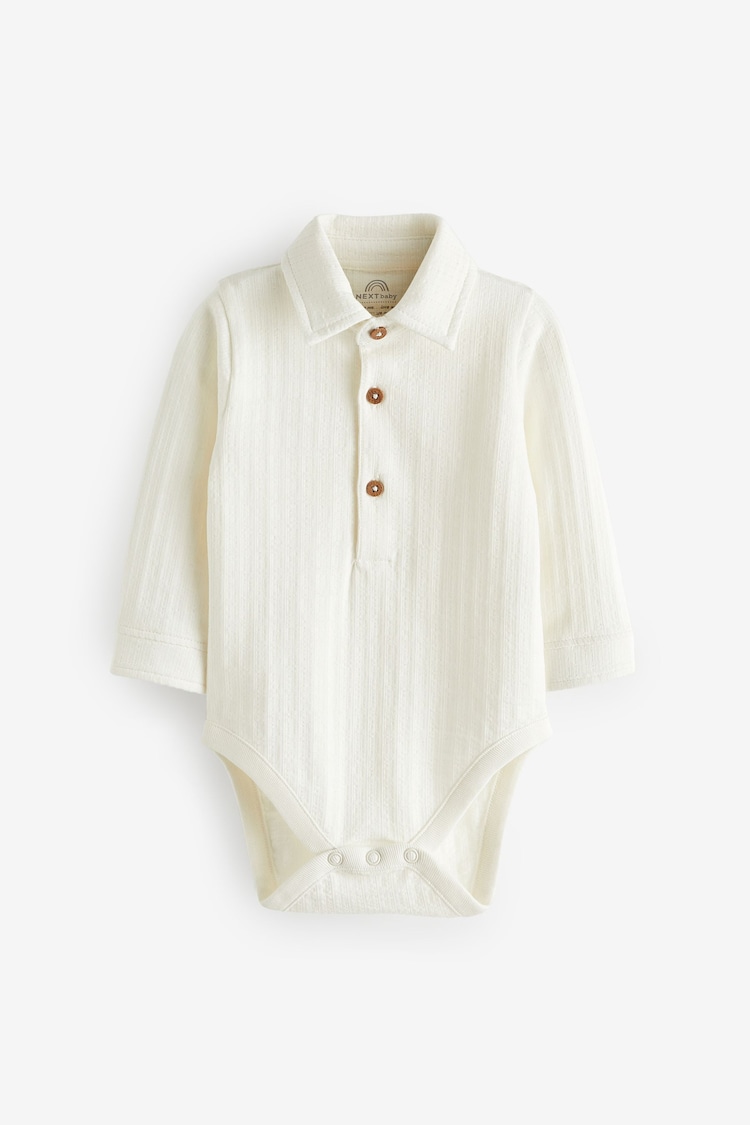 White 100% Cotton Textured Shirt Baby Bodysuit - Image 1 of 3