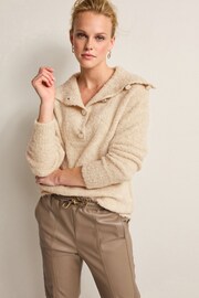 Ecru White Bouclé Button Neck Jumper - Image 2 of 6