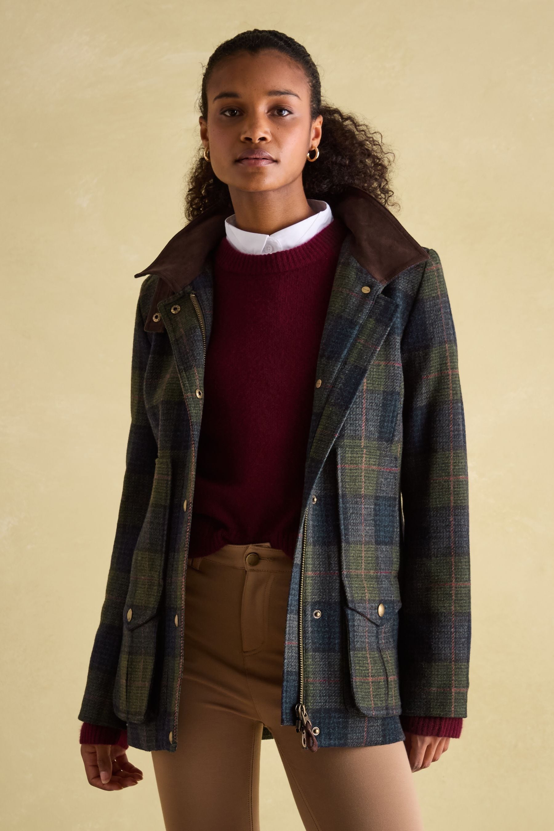 Joules red check field coat hot sale