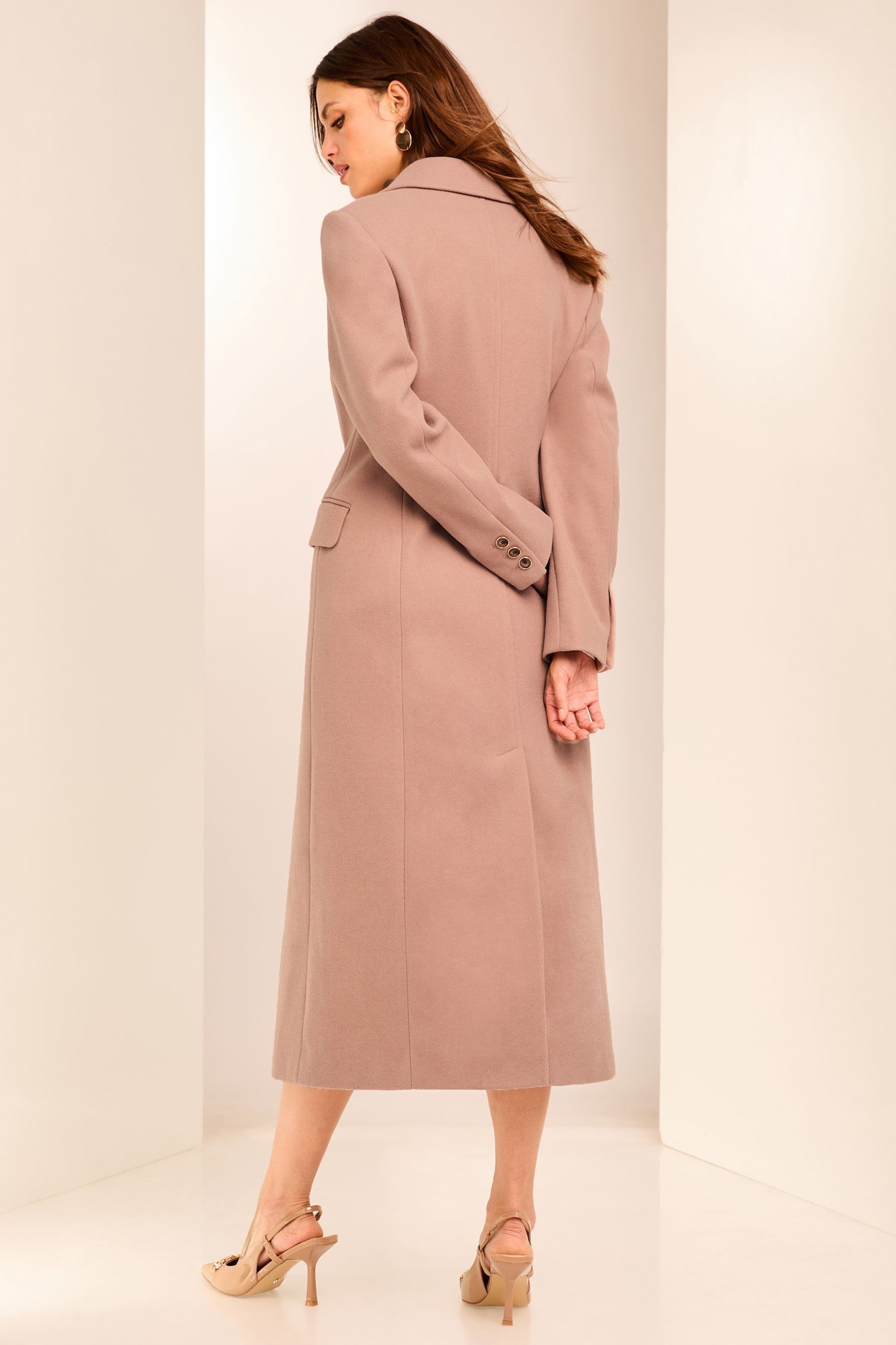 Lipsy Pink Long Line Double Breasted Coat With Wool