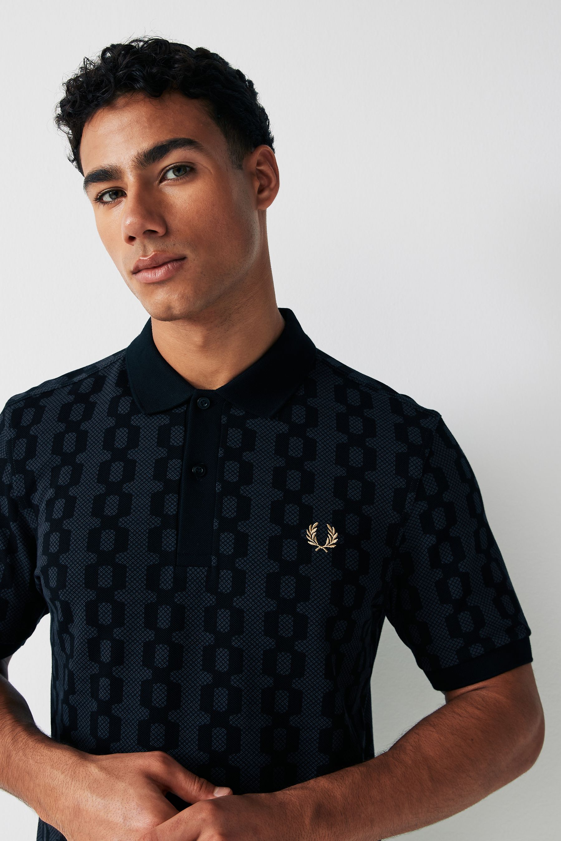 Buy Fred Perry Grey Anchor Cable Print Polo Shirt from Next Luxembourg