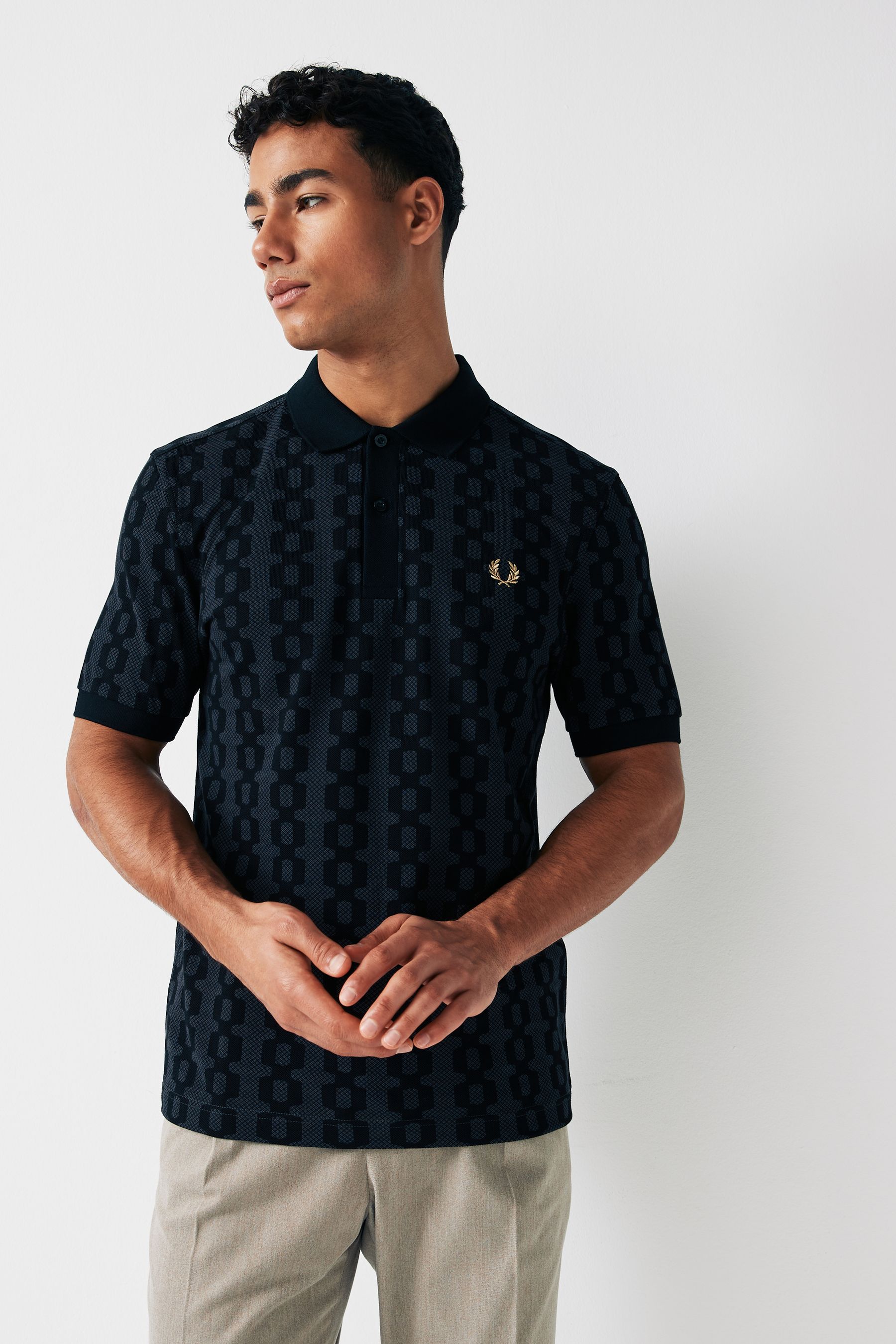 Buy Fred Perry Grey Anchor Cable Print Polo Shirt from Next Luxembourg