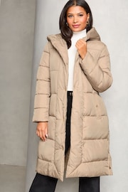 Lipsy Camel Petite Shower Resistant Longline Padded Coat - Image 1 of 4