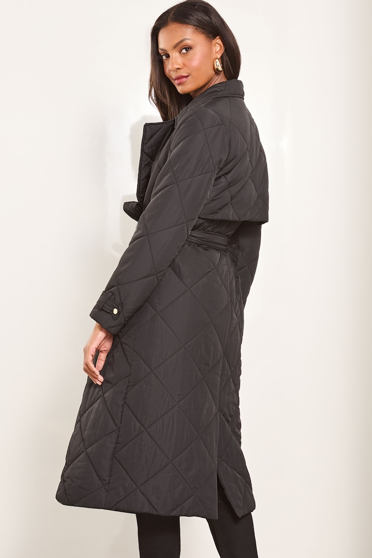 Lipsy Black Shower Resistant Quilted Trench Coat - Image 4 of 4