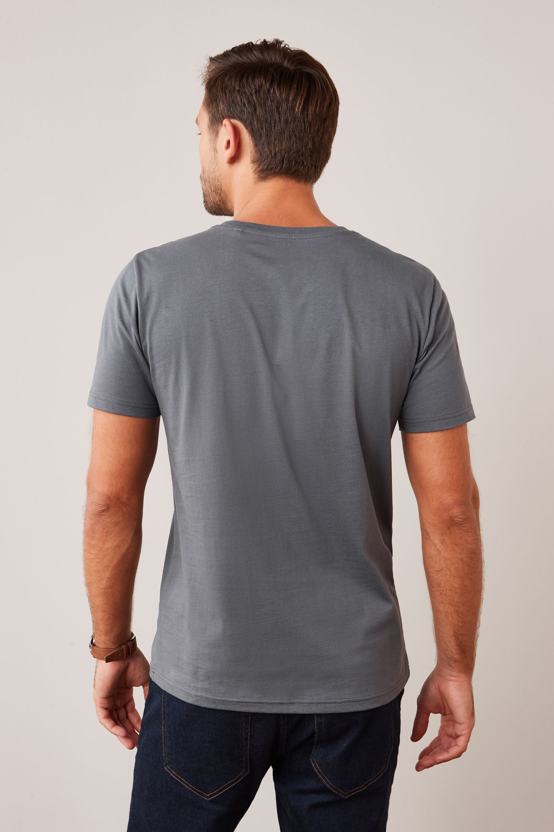 Grey Charcoal Regular Fit Essential Crew Neck T-Shirt - Image 3 of 5
