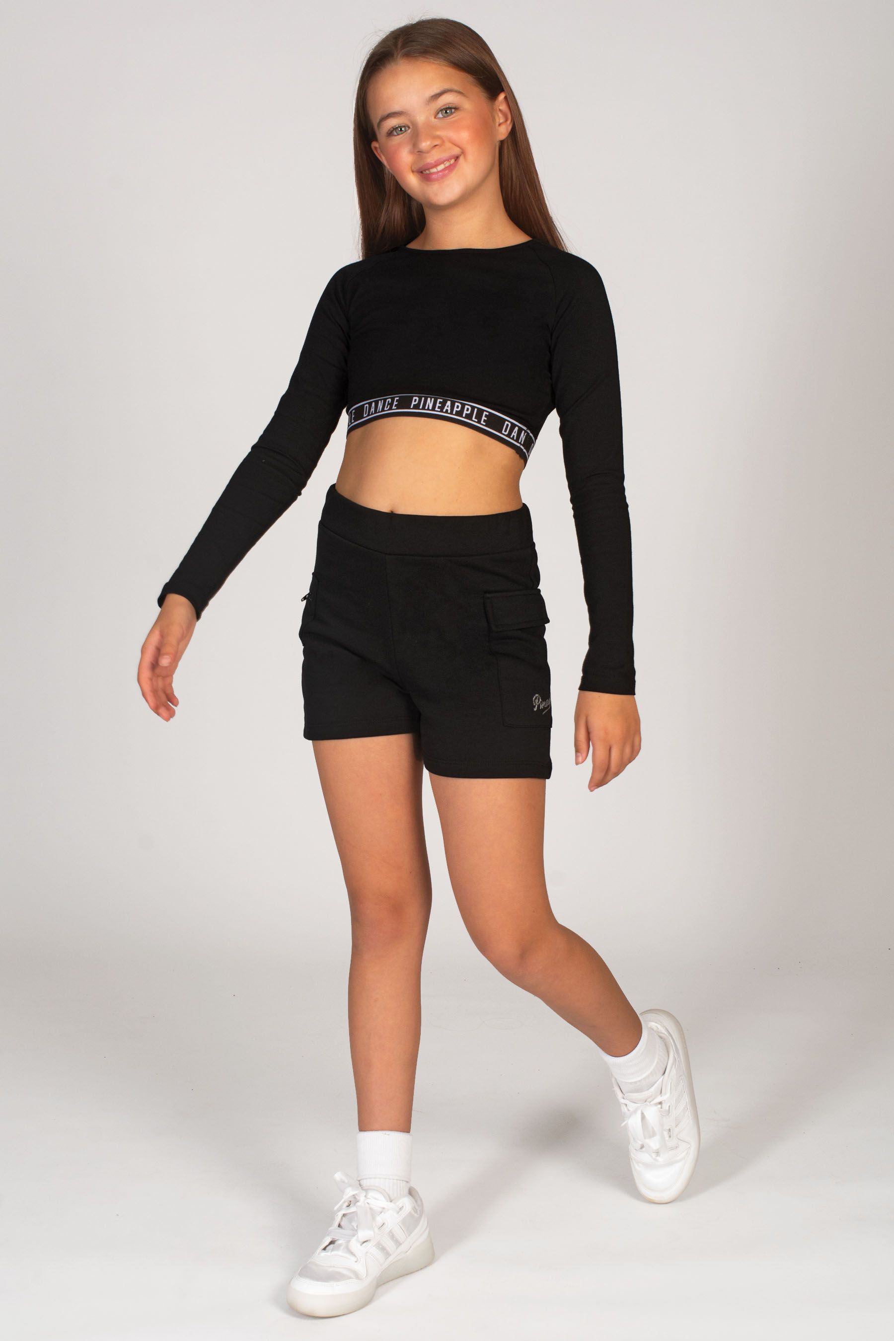 Girls black cargo shorts top