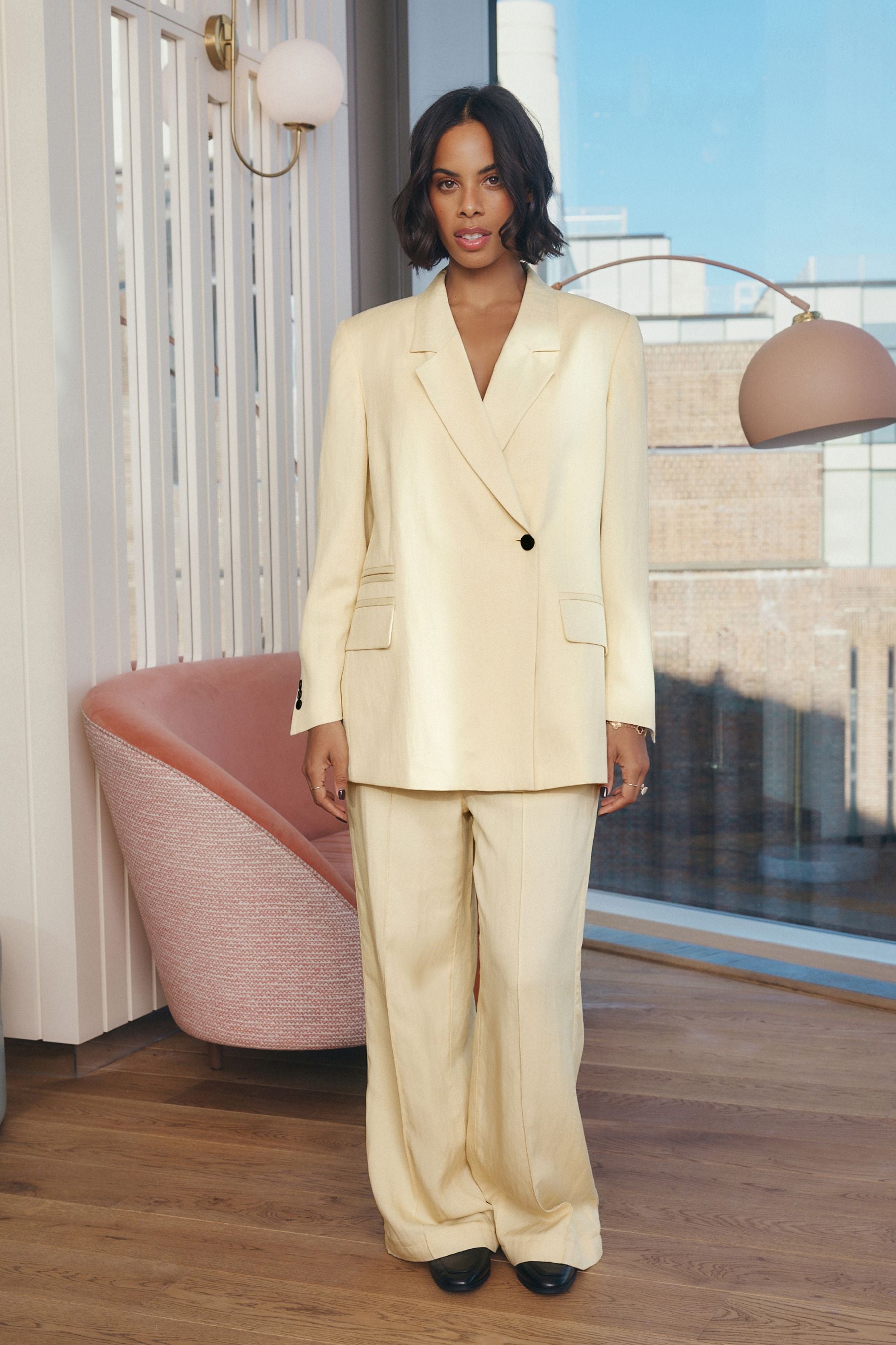 Buy Yellow Drawstring Tencel Wide Leg Trousers from Next Luxembourg
