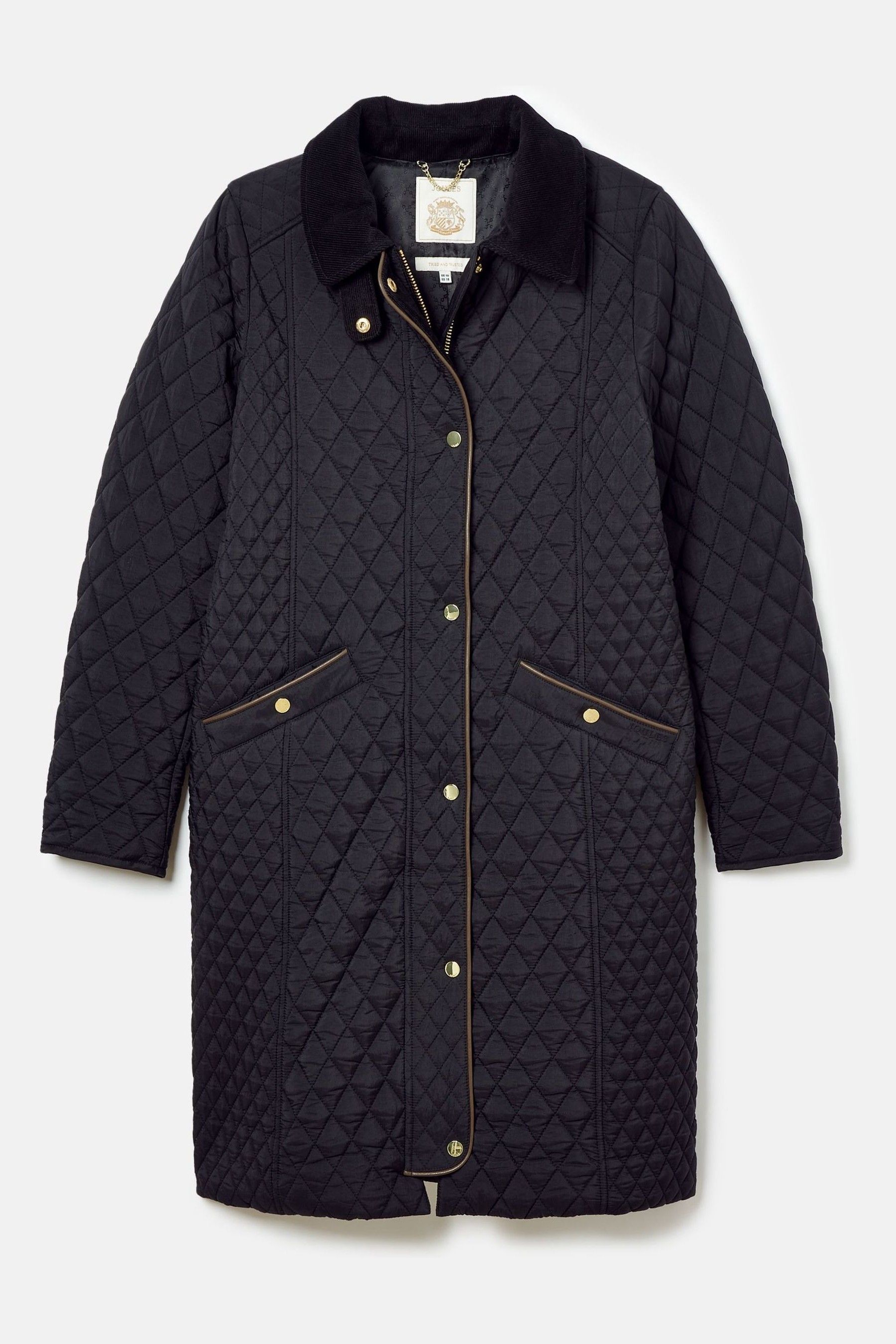 Buy Joules Rosewell Black Showerproof Longline Diamond Quilted Coat from the Next UK online shop
