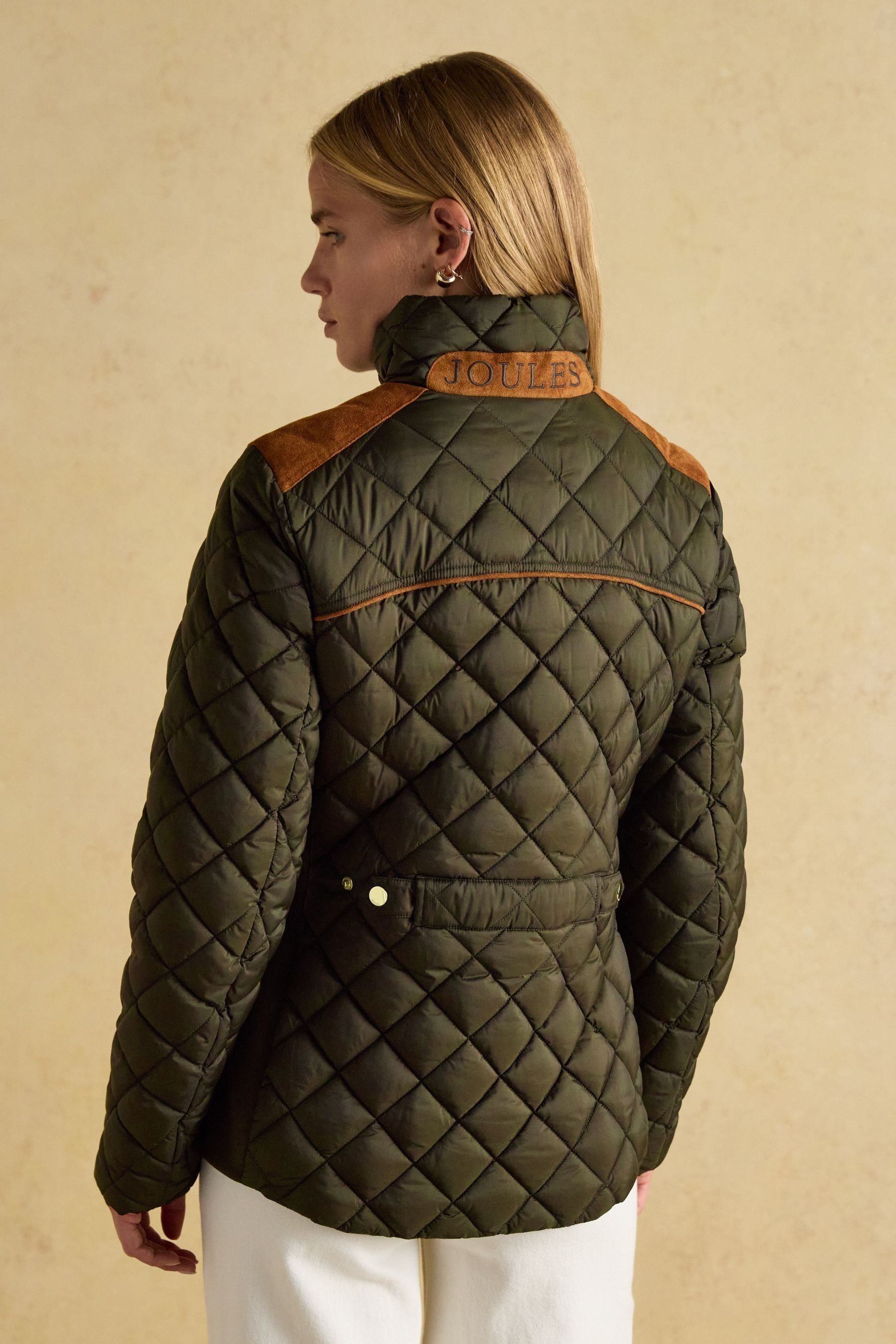 Buy Joules Braemar Luxe Khaki Green Showerproof Diamond Quilted Coat from Next Luxembourg