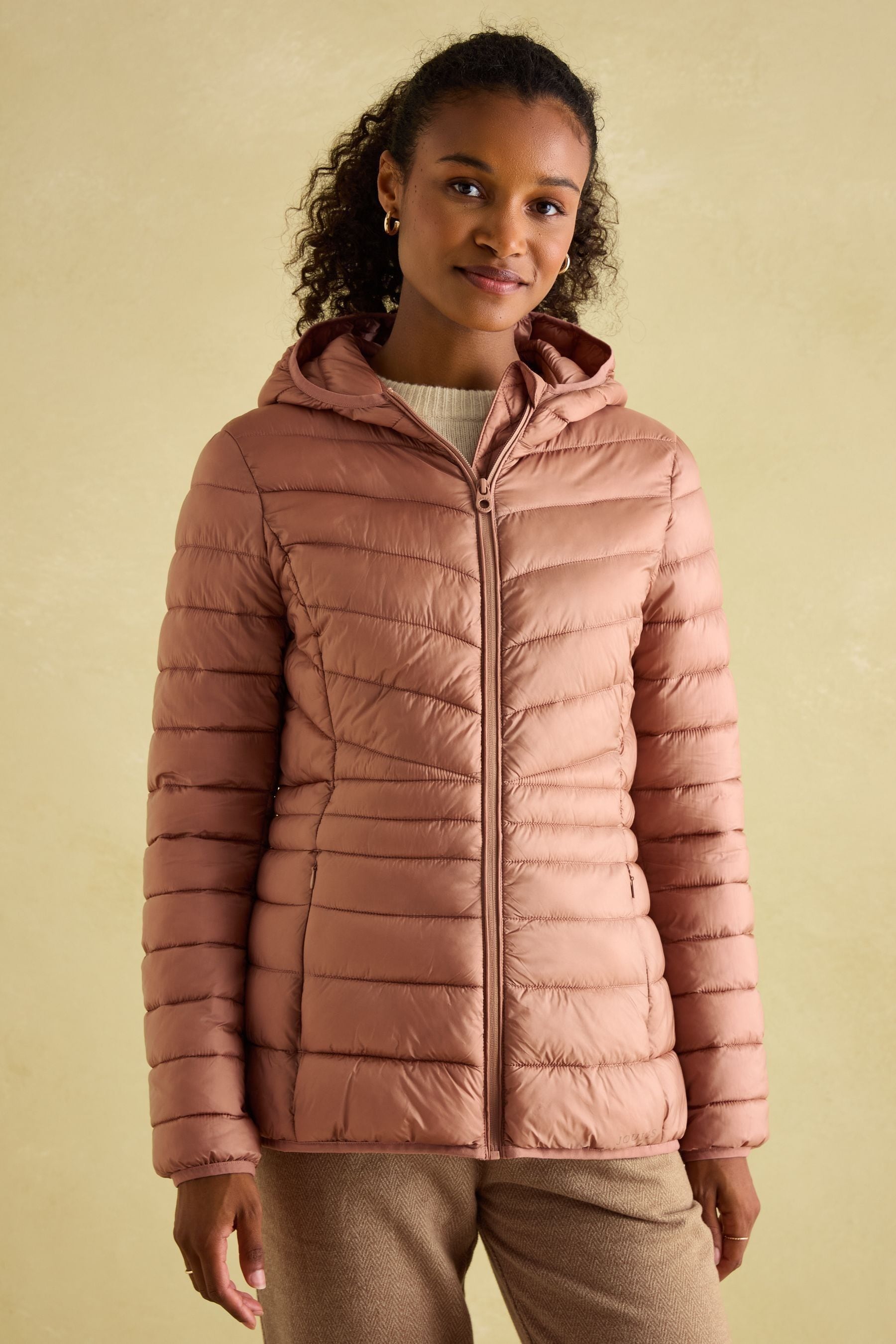 Joules Kenley Pink Showerproof Padded Coat with Hood