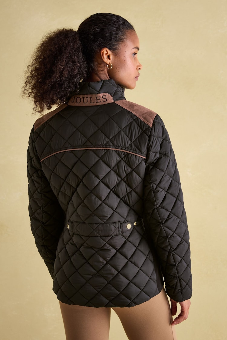 Joules Braemar Luxe Black Showerproof Diamond Quilted Coat - Image 2 of 8