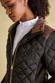 Joules Braemar Luxe Black Showerproof Diamond Quilted Coat - Image 4 of 8