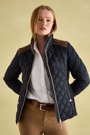 Joules Braemar Luxe Navy Showerproof Diamond Quilted Coat - Image 5 of 10