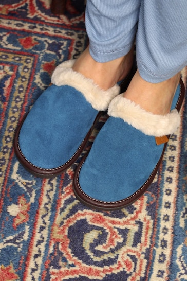 Lazy Dogz Blue Otto Petrol Suede Mule Slippers