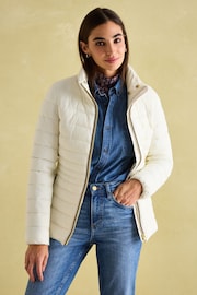 Joules Beckley White Padded Showerproof Jacket with Faux Fur Trim - Image 3 of 8