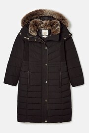 Joules Cherington Black Showerproof Longline Padded Coat with Faux Fur Hood - Image 9 of 9